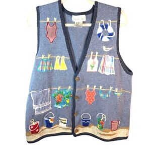 Vintage Mandal Bay nautical beach clothesline swimsuit cute grandma vest XL